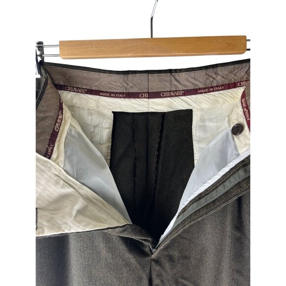 Vintage Chiavari Zignone Super 100 Italian Wool Dark Olive Green Trousers, Mens - Picture 7 of 9